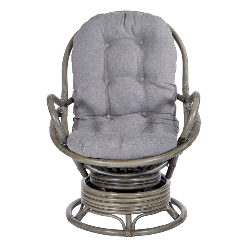Black Fabric Office Star Tahiti Swivel Rocker Chair with Grey Washed Rattan Frame 